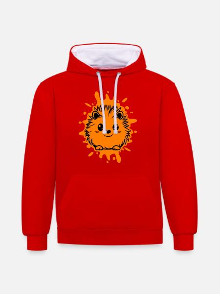 Hérisson, Animal, Bébé - Sweat à capuche contrasté - rouge/blanc