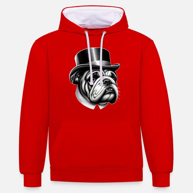 Bouledogue anglais Le Professeur - Sweat à capuche contrasté - rouge/blanc