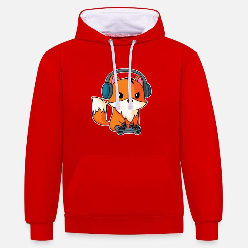 Gaming Fox - Conception Fox Player - Sweat à capuche contrasté - rouge/blanc