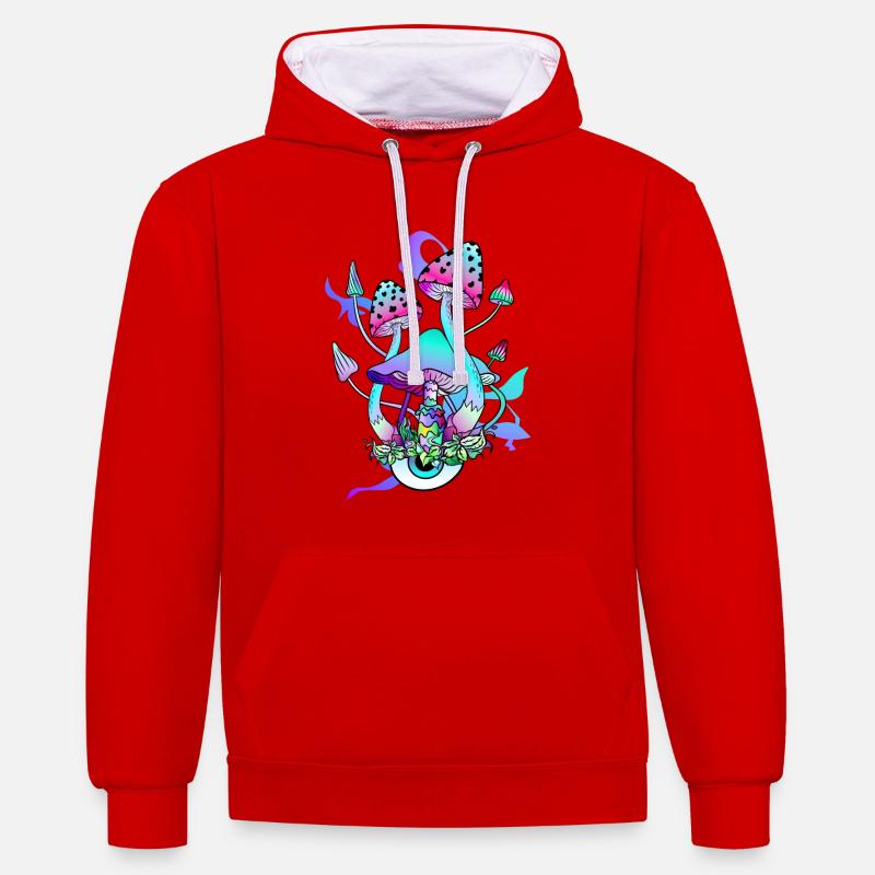 Trippy Hippie Champignon Psychédélique - Sweat à capuche contrasté - rouge/blanc