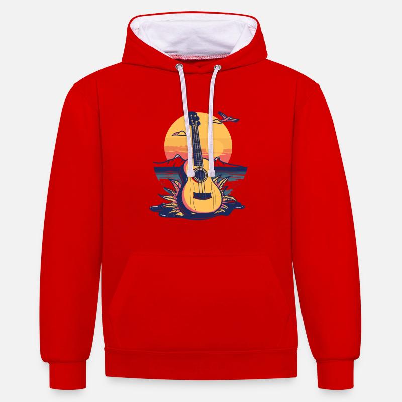 Graphiques pour ukulélé - Sweat à capuche contrasté - rouge/blanc