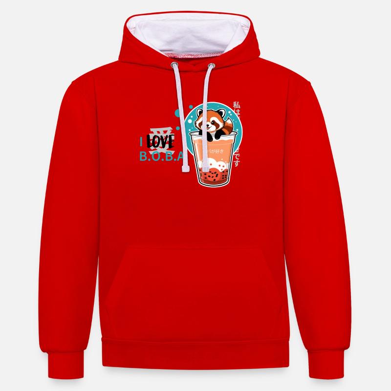 j’adore Boba - Sweat à capuche contrasté - rouge/blanc
