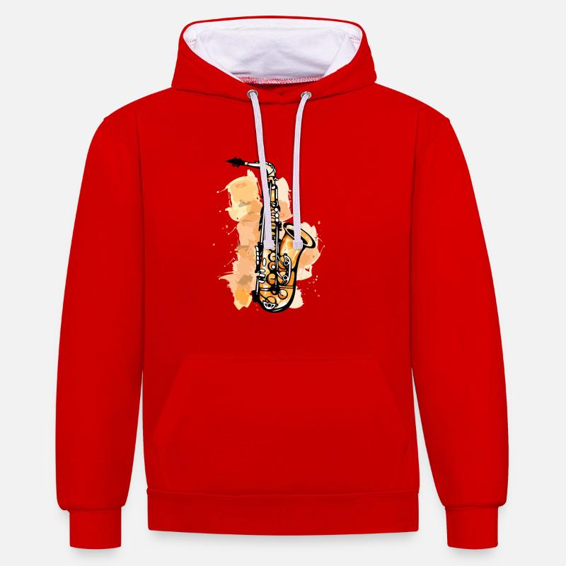 Graphisme pour saxophone - Sweat à capuche contrasté - rouge/blanc