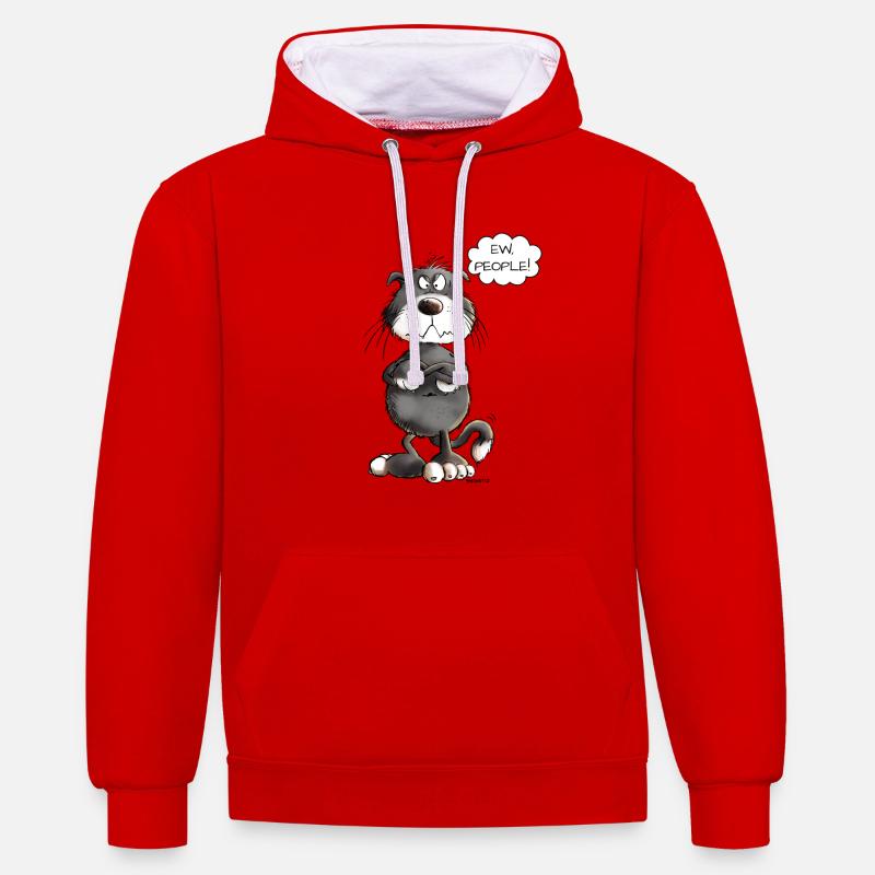ew gens chat disant chats - Sweat à capuche contrasté - rouge/blanc