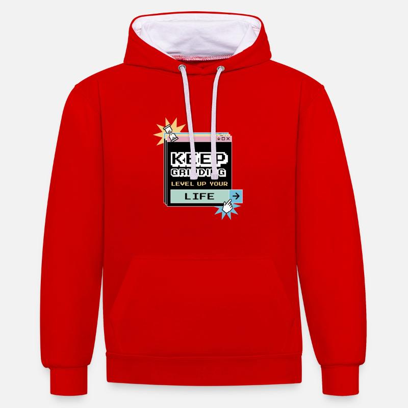 Keep Grinding Motivation Quotidienne Persévérance - Sweat à capuche contrasté - rouge/blanc
