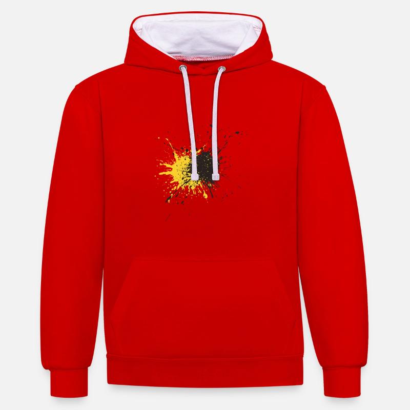 Kunstspritzer Gelb Schwarz Splash - Kontrast-Hoodie - Rot/Weiß