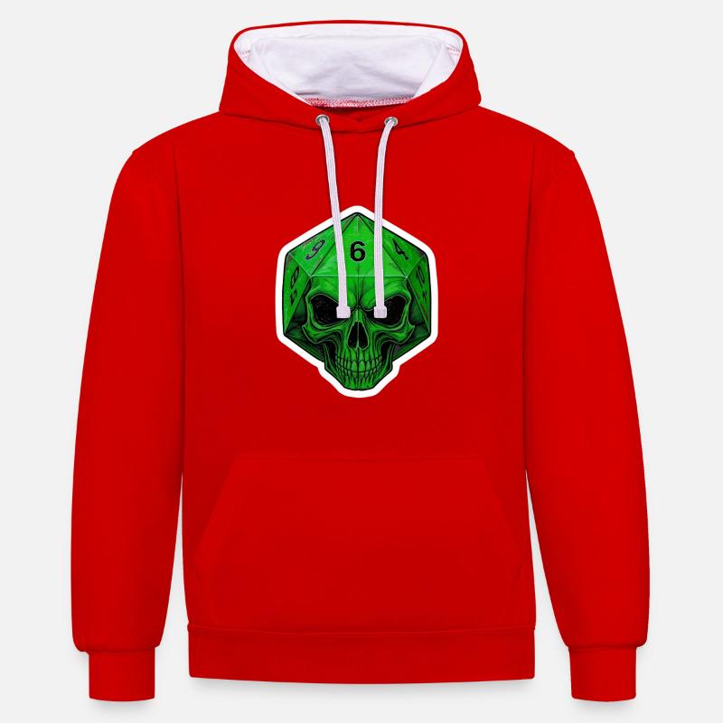 Cube Mystique D20 avec Crâne – Fantasy - Sweat à capuche contrasté - rouge/blanc