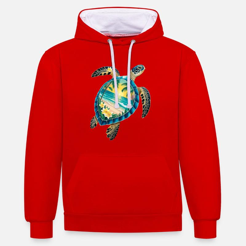 Turtle Waves Surf Turtle Surfer Turtles - Sweat à capuche contrasté - rouge/blanc