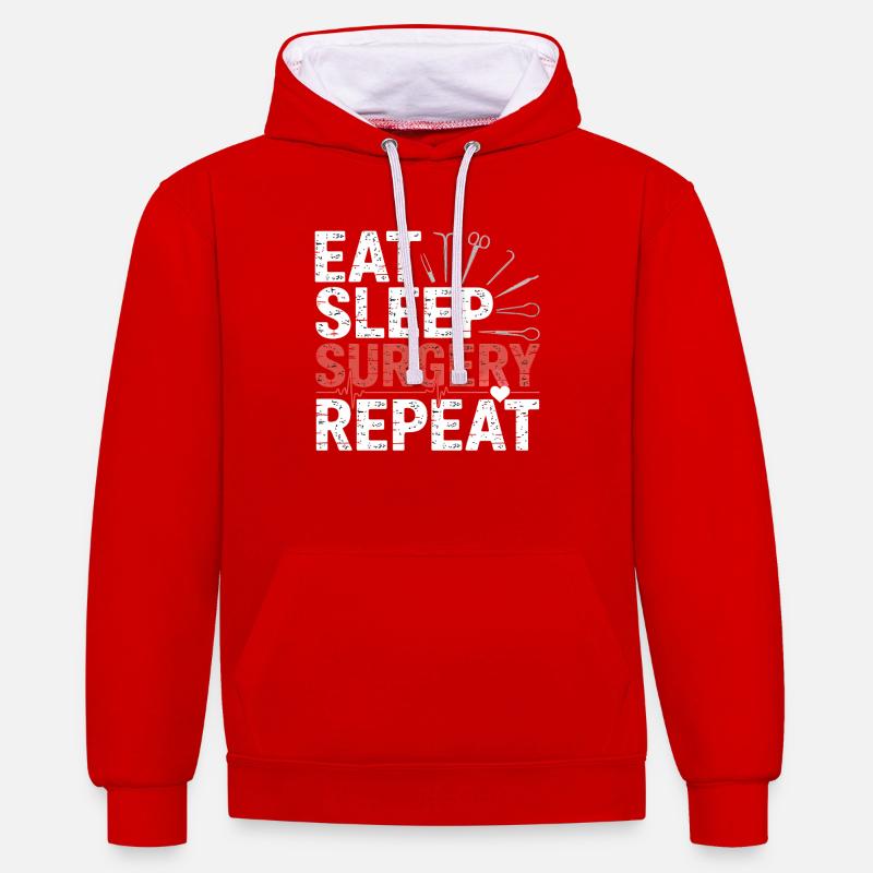 Manger Chirurgie du sommeil Répéter - Sweat à capuche contrasté - rouge/blanc