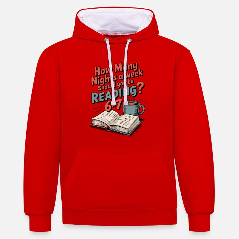 Motivation lecture 6-7 nuits fleurs rétro - Sweat à capuche contrasté - rouge/blanc