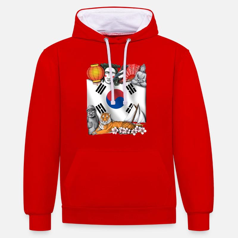 Corée du Sud - Sweat à capuche contrasté - rouge/blanc