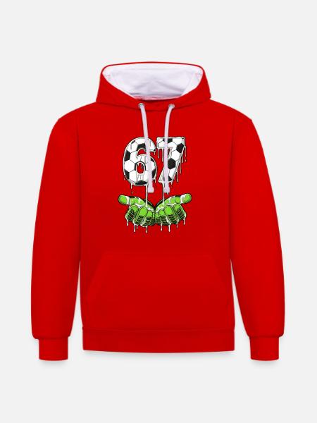 67 Meme Fußball Torwart Handschuhe - Kontrast-Hoodie - Rot/Weiß