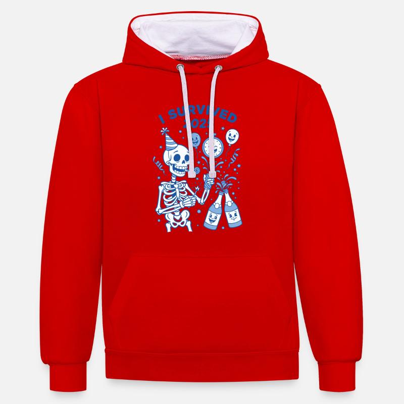 I Survived 2025 Skeleton Celebration Fun - Contrast hoodie - red/white