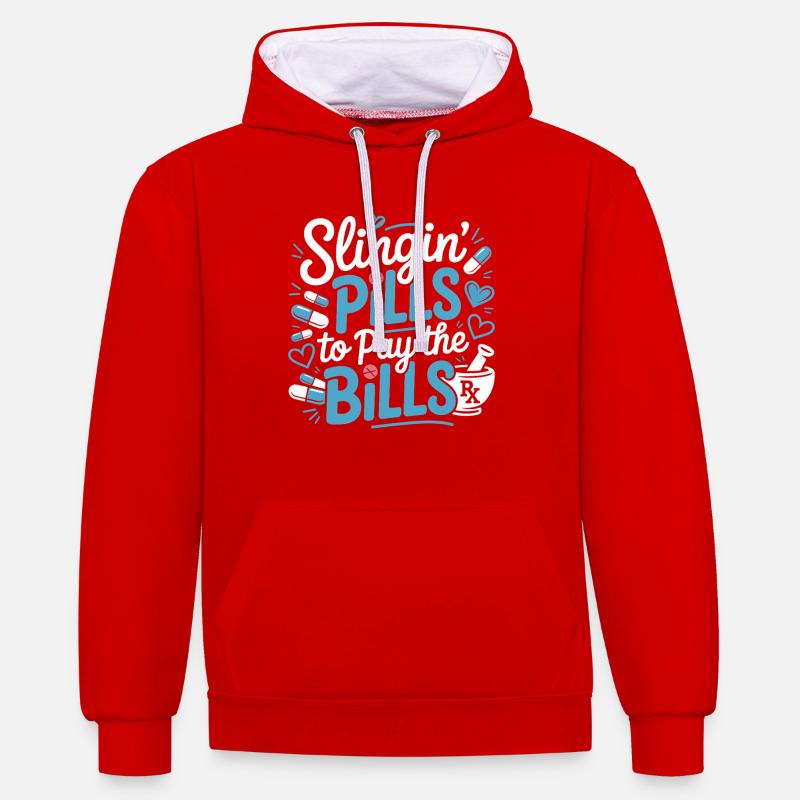 Des pilules pour payer les factures - Sweat à capuche contrasté - rouge/blanc