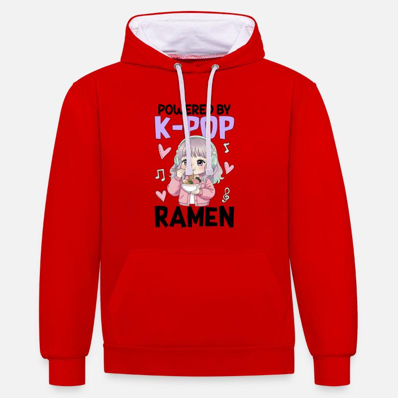 Propulsé par des ramen K-Pop - Sweat à capuche contrasté - rouge/blanc
