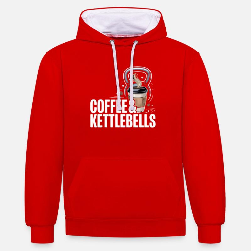 Coffee & Kettlebells Duo - Sweat à capuche contrasté - rouge/blanc