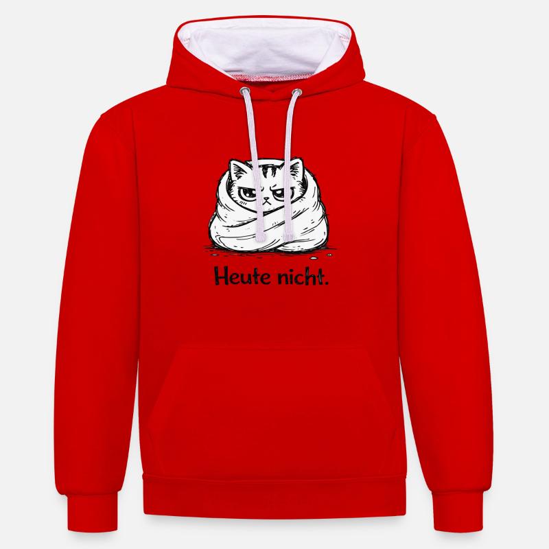 Grumpycat : Pas aujourd’hui - Sweat à capuche contrasté - rouge/blanc