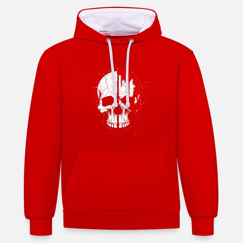 Split skull with red paint - Contrast hoodie - red/white