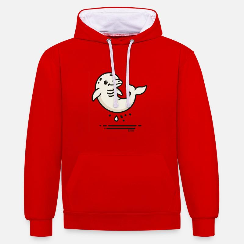 Dauphin mignon dans le style comic - Sweat à capuche contrasté - rouge/blanc