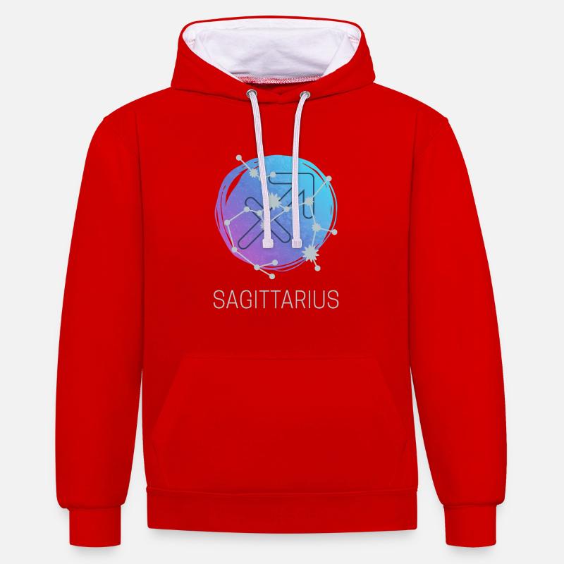 Sagittaire Sagittaire Conception du zodiaque - Sweat à capuche contrasté - rouge/blanc
