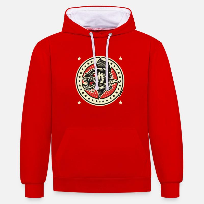 Emblème Barracuda - Sweat à capuche contrasté - rouge/blanc