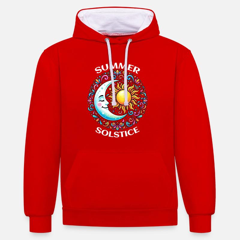 Litha Pagan Solstice d’été Midsommar - Sweat à capuche contrasté - rouge/blanc