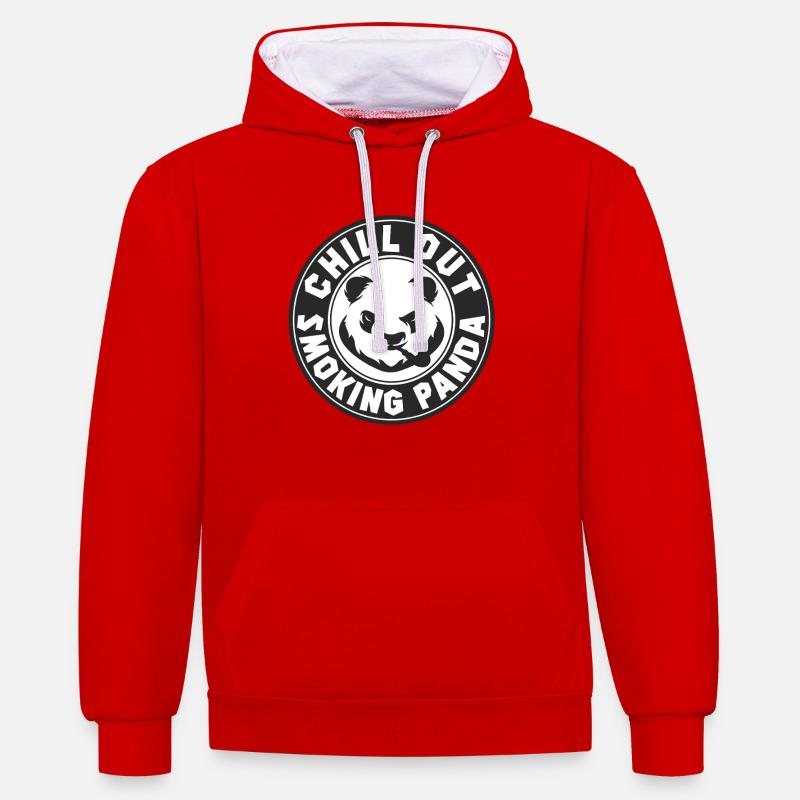 Emblème rétro Smoking Panda Relaxe - Sweat à capuche contrasté - rouge/blanc