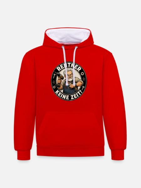 Rentner mit Bohrmaschine – Keine Zeit - Kontrast-Hoodie - Rot/Weiß
