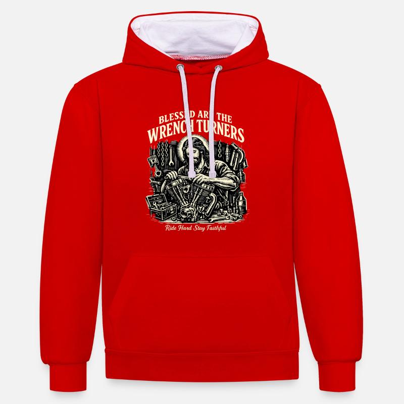 Mécanique chrétienne - Sweat à capuche contrasté - rouge/blanc