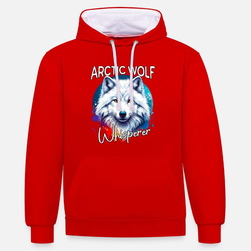 Polarwolf Flüsterer - Kontrast-Hoodie - Rot/Weiß
