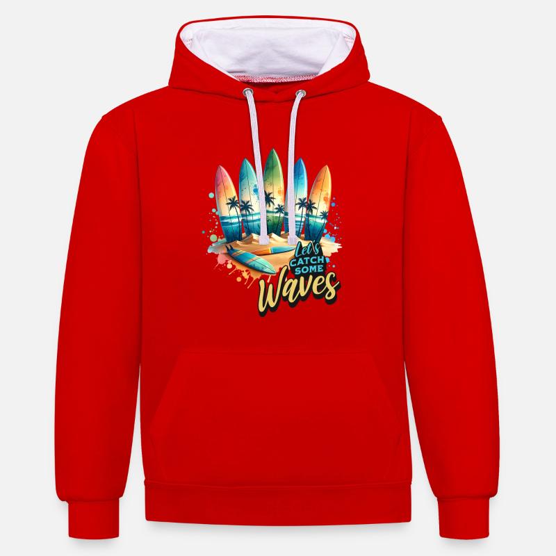 Prenons quelques vagues - Sweat à capuche contrasté - rouge/blanc