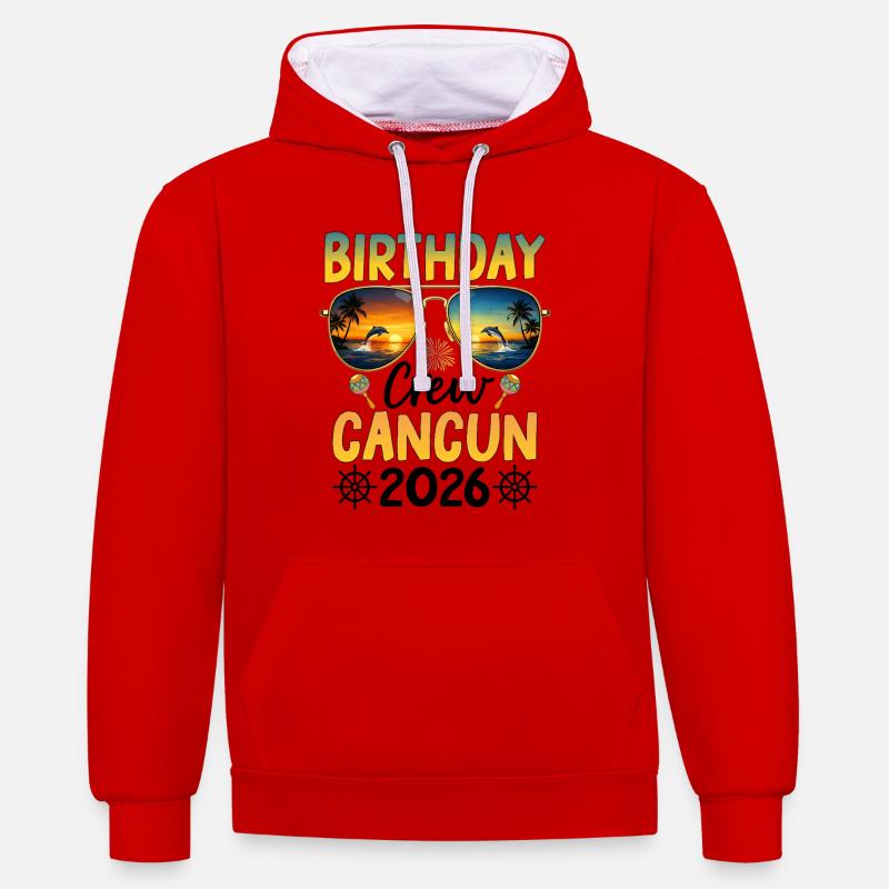 Équipe d’anniversaire Cancún 2026 - Sweat à capuche contrasté - rouge/blanc