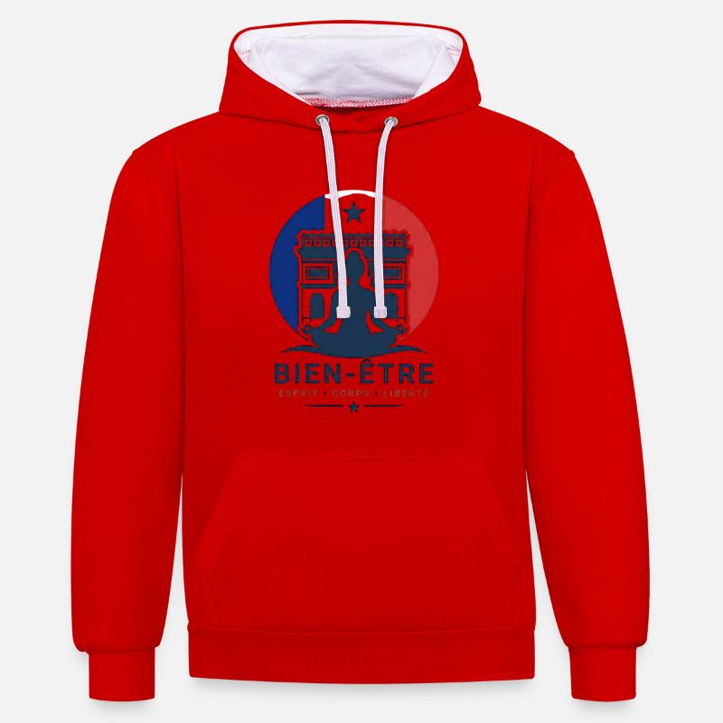 Sérénité, Liberté et Bien-être - Sweat à capuche contrasté - rouge/blanc