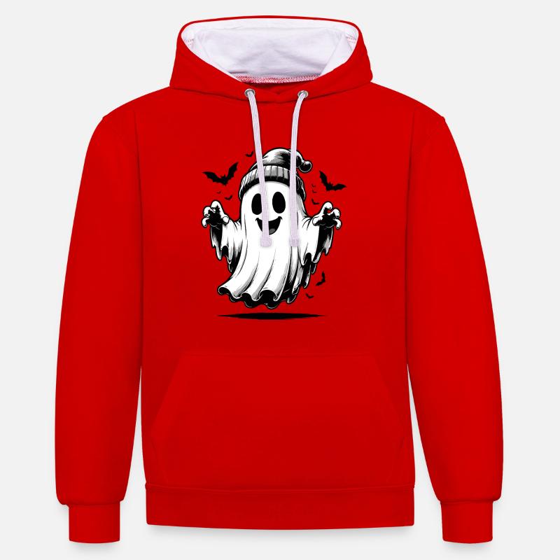 Ghost with knitted hat - Contrast hoodie - red/white