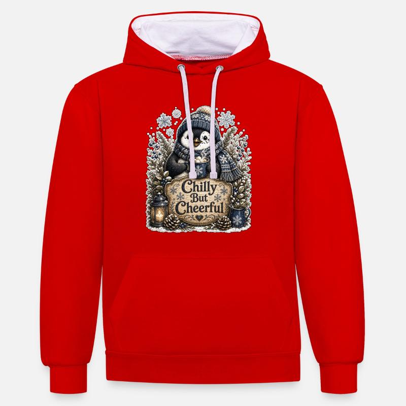 Froid mais Joyeux - Sweat à capuche contrasté - rouge/blanc