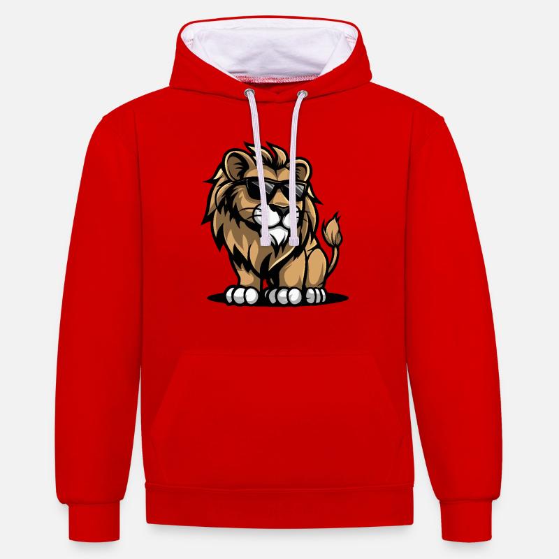 Lion Cool Bande Dessinée - Sweat à capuche contrasté - rouge/blanc
