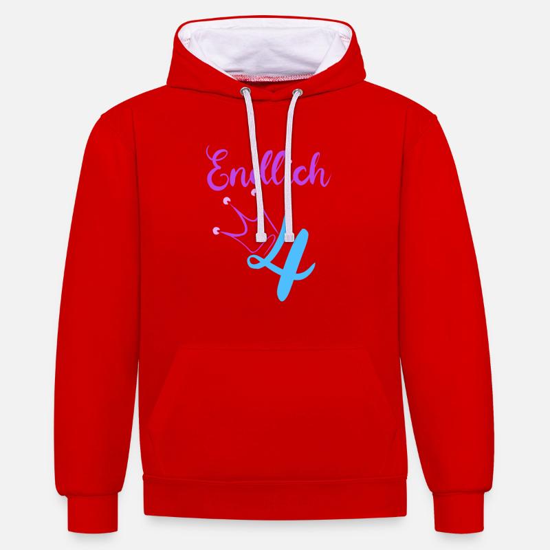 Endlich 4 ich bin 4! - Kontrast-Hoodie - Rot/Weiß