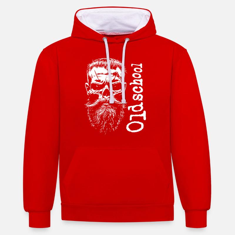 Crâne Barbe Oldschool - Sweat à capuche contrasté - rouge/blanc