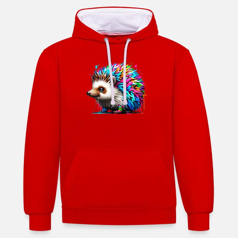 Igel - Kontrast-Hoodie - Rot/Weiß