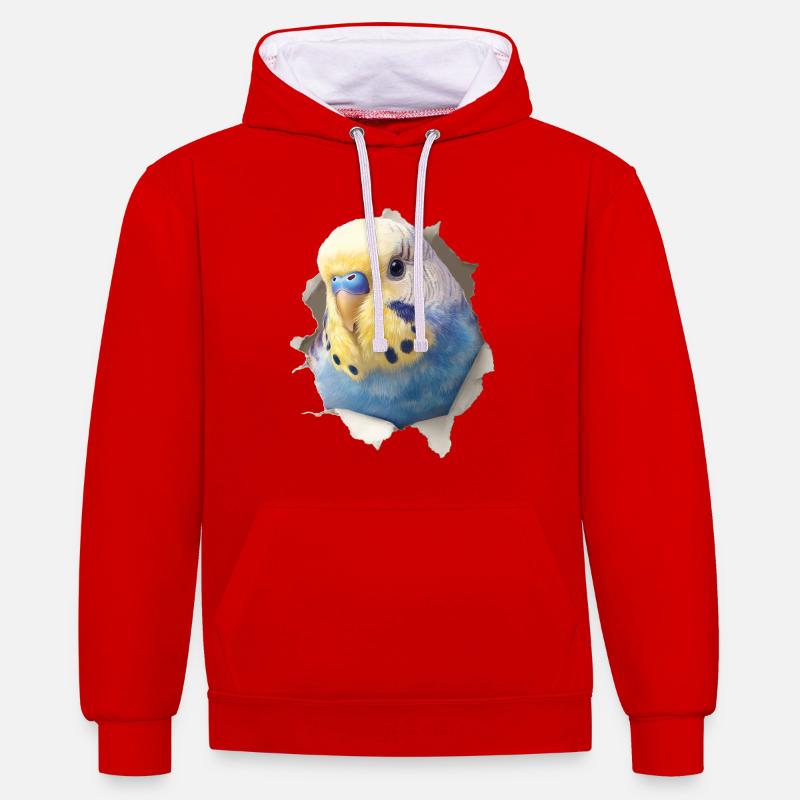 Perruche ondulée - Sweat à capuche contrasté - rouge/blanc