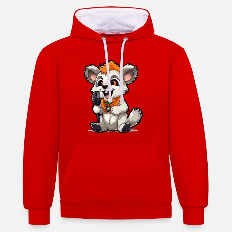 Songanimal avec micro - Sweat à capuche contrasté - rouge/blanc
