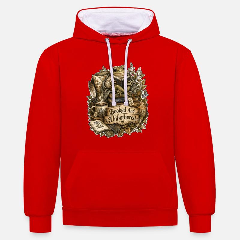 Grenouille réservée et indifférente - Sweat à capuche contrasté - rouge/blanc