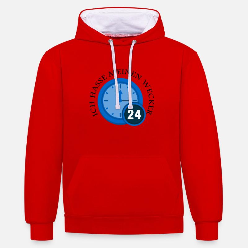 Wecker Uhrwecker Uhrzeit Geschenkidee - Kontrast-Hoodie - Rot/Weiß