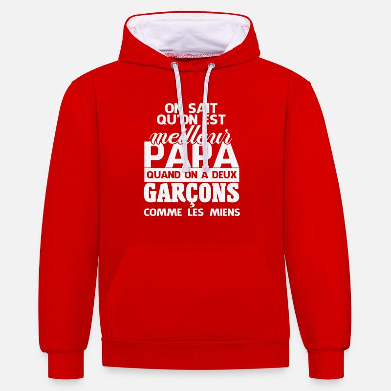 Papa de deux garçons - Sweat à capuche contrasté - rouge/blanc