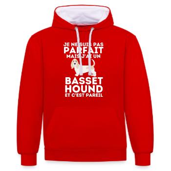 basset hound 3 - Sweat à capuche contrasté - rouge/blanc - Devant - Liana (172cm) & Jaron (178cm)