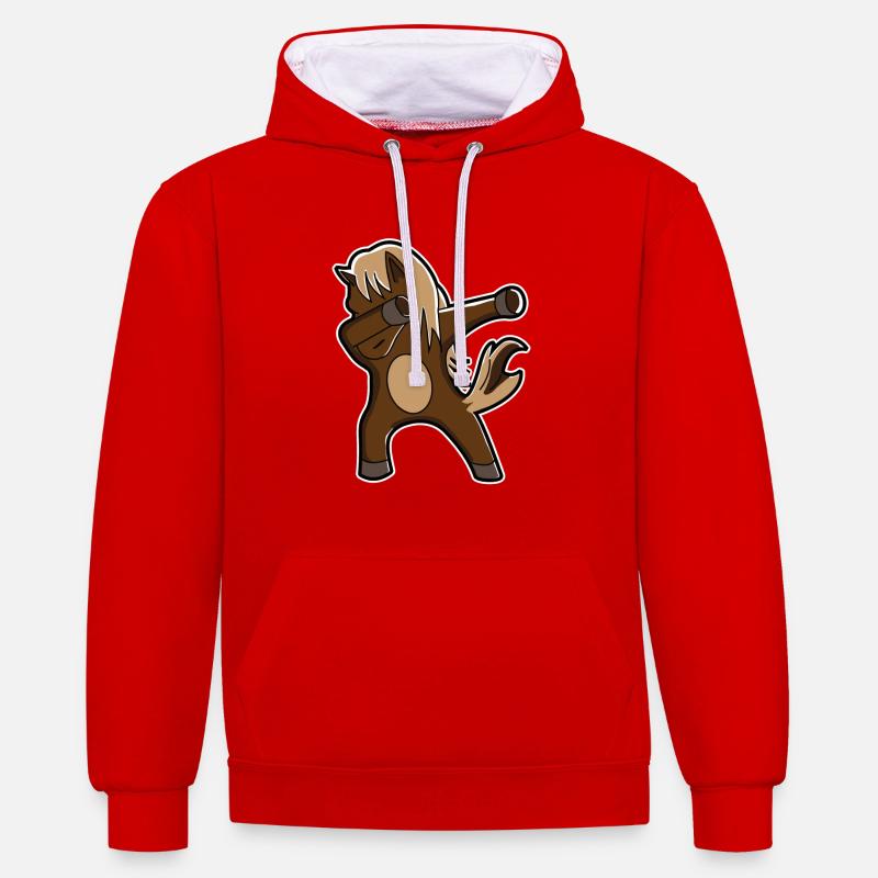 Cheval, dabbing, cheval - Sweat à capuche contrasté - rouge/blanc