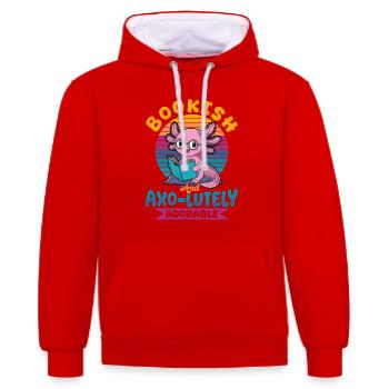 Axolotl Books Kawaii Bookish and Axo-lutely - Kontrast-Hoodie - Rot/Weiß - Vorne - Liana (172cm) & Jaron (178cm)
