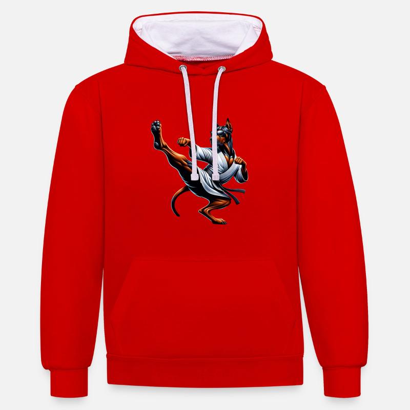 Karaté Rodesian Ridgeback Action - Sweat à capuche contrasté - rouge/blanc