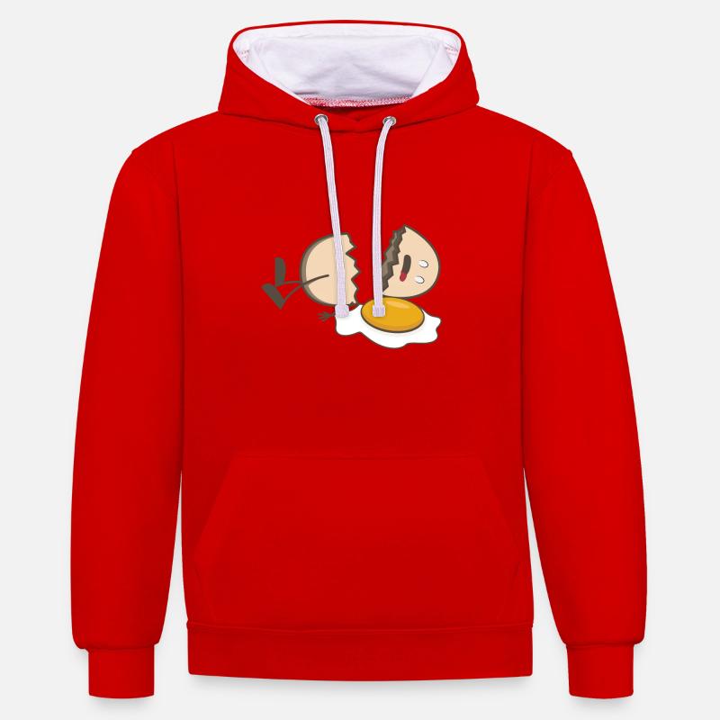 Oeuf cassé. oeuf cassé - Sweat à capuche contrasté - rouge/blanc