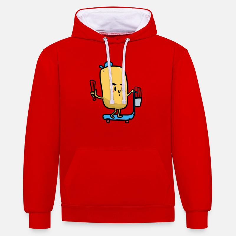 Journal Guy, messager de journal - Sweat à capuche contrasté - rouge/blanc